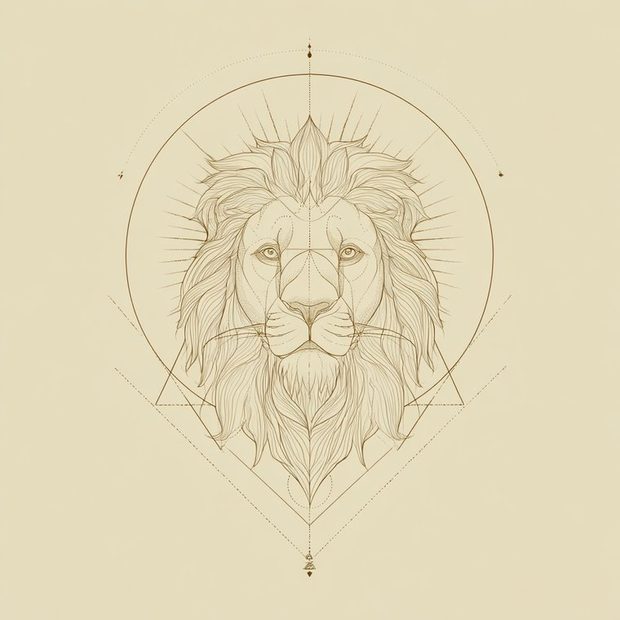 Ornate geometric lion line art, echoing the Vamoch mark